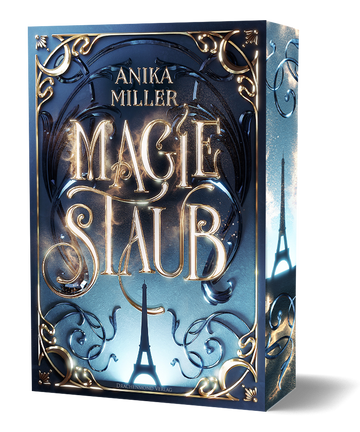 Das Cover zeigt in großen goldenen Lettern den Titel. Um diesen herum sieht man goldenen Staub und dunkelblaue Verzierungen. Die Ecken und Kanten des Covers sind mit einem goldenen Schmuckrahmen versehen. Am unteren Rand befindet sich mittig der Eiffelturm.